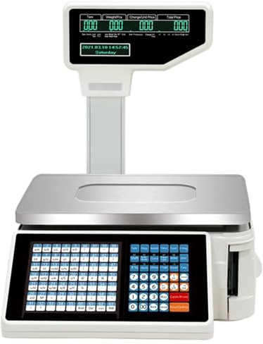 Waage mit Etikettendruck Waage,Digitale Barcode Waagen,Dual Display Waagen für Preisberechnung,Industrielle Zählwaage für Etiketten und Belegdrucker,30 Kg/66,14 Lbs füR Supermarkt（Machine）