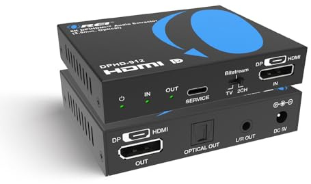 OREI 8K @ 30Hz DP|HD Audio Extractor Converter 3,5 mm Optical CEC HDR HDCP 2.3
