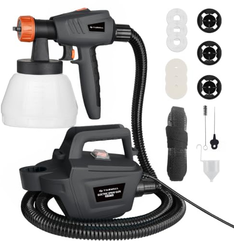 Tilswall 800W Farbsprühsystem HVLP Lackierpistole Elektrisch, Grau | Geteiltes Design, 3 Düsen & Muster, Durchfluss Regelbar, 1300 ml,Leicht zu Reinigen, für Wandfarbe Decken Möbel Zäune