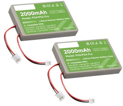 Batterie 2000 mAh PS4 PS4 Pro, compatible avec Sony, contrôleur sans fil for manette de jeu CUH-ZCT1E CUH-ZCT1U CUH-ZCT2 ou CUH-ZCT2U Remplacer la batterie(2pcs battery)