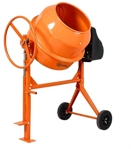INMOZATA 160L Electric Cement Mixer 555W 230V/50Hz Portable Concrete Mortar Mixing Machine with Stand Wheels Foot Pedal Bright Orange Heavy Duty for Construction & DIY