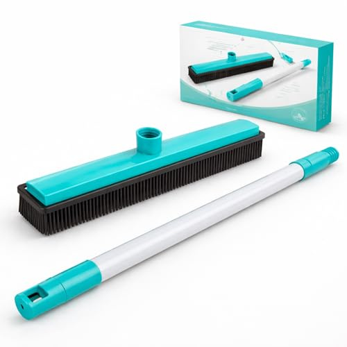 Scopa in Silicone con Manico Estensibile - Raccogli Polvere e Peli - Lavabile - Scopa Silicone Delicata su Parquet e Piastrelle - Ideale per Interno e Esterno