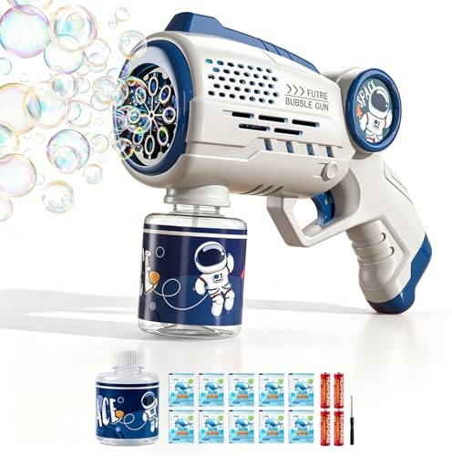 Seifenblasenpistole Seifenblasenmaschine Kinder, Mit LED Licht und 100 ML Tank, Automatische Bubble Gun Mit 10 Pack Seifenblasen Flüssigkeit, Für Outdoor Spiele Für Kinder Party Spielzeug, Blau