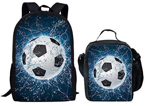 HUGS IDEA Boys School Backpack Set Football Pattern Bookbag with Lunch Bag