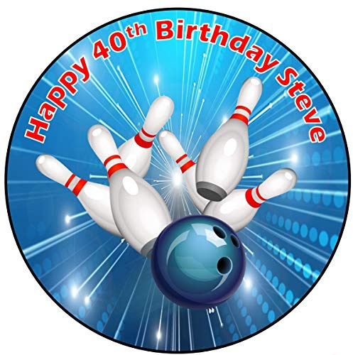 8 inch circle round ten pin bowling cake topper printed edible icing personalised