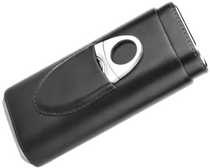 Humidor in Legno di Cedro Portatile per Sigari 3 Tubi con Supporto Taglierina in Acciaio Inox da Viaggio in Pelle Nero