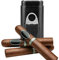 Humidor in Legno di Cedro Portatile per Sigari 3 Tubi con Supporto Taglierina in Acciaio Inox da Viaggio in Pelle Nero