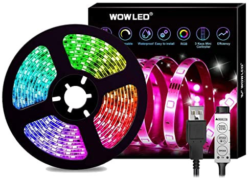 WOWLED USB LED Strips Light, RGB SMD5050 Color Changing TV Backlight IP65 Waterproof Strip Lights 2M for Home Kitchen Cabinet Cupboard