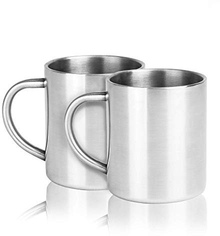 Stainless Steel Mugs - Set of 2 | Double Walled Coffee Cup | Tea Set | 300ml | Insulated Cups | Shatterproof Camping Mugs | M&W