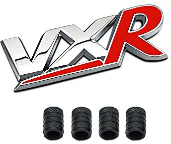 WUHUSHID 1 Stücke 3D Metall VXR Logo Auto Abzeichen Emblem Aufkleber + 4 Stücke Rändel Stil Mit Kunststoffkern Ventilkappen für Universal Car Styling Dekorative Accessoires