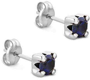 Orovi Schmuck Damen runde Ohrringe mit Edelstein/Geburtsstein Saphir in Blau Ohrstecker aus Weißgold 9 Karat / 375 Gold
