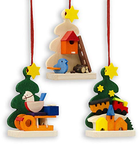 Graupner Holzminiaturen® | Baumbehang 'Miniatur Christbäume' 3er Set aus Holz | Original Erzgebirgische Holzkunst® | Hochwertige Handarbeit | Deko Christbaumschmuck| Sammlerstücke