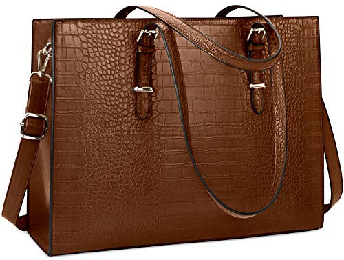 Lubardy Handtasche Damen Shopper Damen Groß Laptop Tasche 15.6 Zoll Elegant PU Leder Umhängetasche Arbeitstasche für Business Büro Schule Einkauf Arbeit Dunkelbraun
