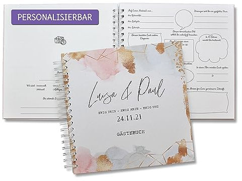 Feenstaub Gästebuch Hochzeit mit Fragen zum Ausfüllen, Hochzeitsgästebuch personalisiert, Hochzeit Gästebuch, Goldy, personalisiertes Hochzeitsbuch, Vorgedruckte Fragen für Gäste, Erinnerungsalbum