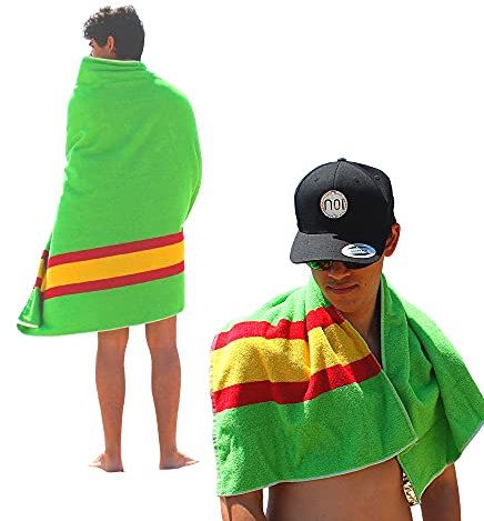 noi Toalla de Playa Grande - Toalla de Gym - 100% algodón - Verano - Bandera de España, Color Verde. 2 Piezas de Diferente tamaño. 420 g/m2