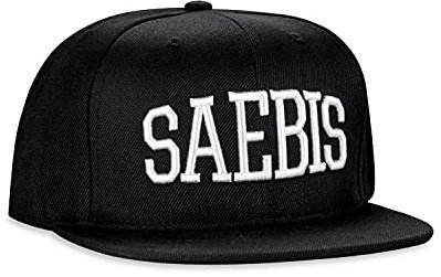 SAEBIS Unisex Classic Snapback Cap Kappe in schwarz oder rot für Herren und Damen - Logo in weiß - individuell Verstellbarer Verschluss - Baseball Mütze (schwarz)
