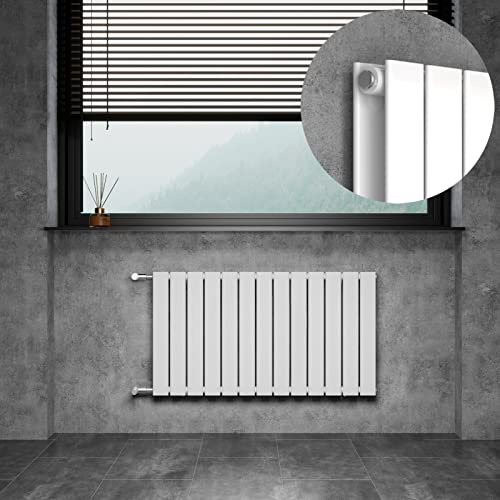 WITEN&NOCK Design Heizkörper Flach Paneelheizkörper Horizontal 550x1006 mm, Heizung Badheizkörper für Badezimmer, Flachheizkörper mit Seitlichen Anschlüssen 1126 Watt Weiß Doppellagig(Weiß)