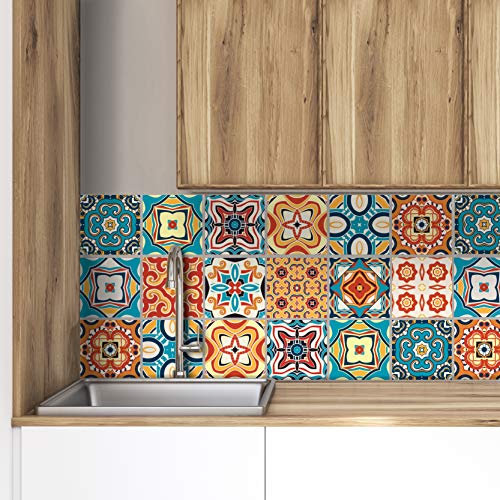 ADesign 32 Feuilles Mural Stickers Carrelage 2D Imperméables Carreau de Ciment Adhesif, Autocollants Carreaux Dosseret pour Cuisine, Salle de Bain la Décoration à la Maison / 15 x 15 cm /T1002