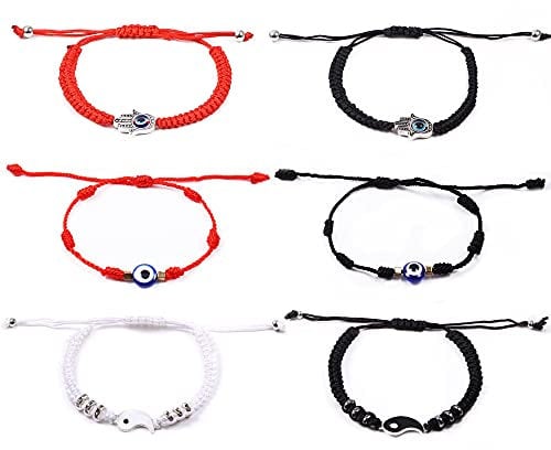 ALEXCRAFT 6PCS Bracelets Set | Evil Eye Twisted Rope Bracelets Yin Yang Tai Chi Bracelets | Adjustable Bracelets Charm Couples Teen Bracelets for Women Men