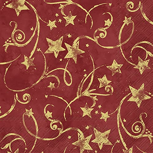 IHR Ideal Home Range - Servietten Weihnachtssterne STAR GARLAND red gold Sternschnuppen Sternenhimmel Goldstern 20 St. Lunch-Servietten 33 cm x 33 cm