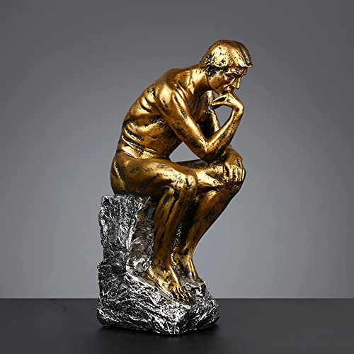 25,4 cm Kunstharz The Thinker Statue Thinking Man Skulpturen Sammelfigur Heimdekoration Wohnzimmer Dekoration (Gold)