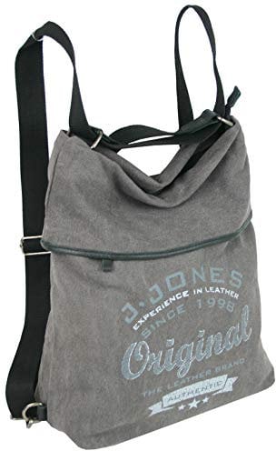 JENNIFER JONES - Große Damen Rucksack-Tasche aus Canvas und Echtleder - Vintage Hobo-Bag Modell G - Grau
