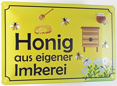 Metall Schild 20x30cm gewölbt Honig aus eigener Imkerei Metal Deko Blechschild Tin Sign