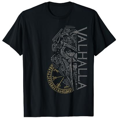 Walhalla Odin in Maske Runen Nordischer Kompass Wikinger T-Shirt, S, Schwarz