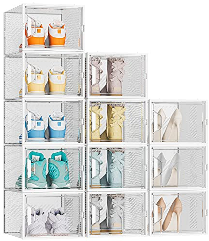 SIMPDIY Shoe Organizer, 12 Pack Shoe Storage Shoe Organizer for Closet, Shoe Boxes Clear Plastic Stackable Shoe Storage Boxes for Size 13