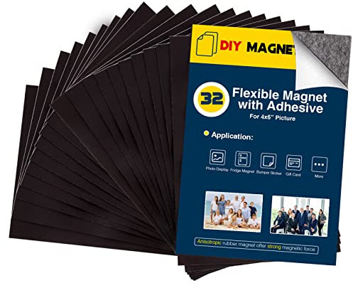 Magnetbögen mit Selbstklebender Rückseite für 10,2 x 15,2 cm große Bilder, Selbstklebende Foto-Magnete für Zuhause/Klassenzimmer/Büro, Magnete für Kühlschrank, 32er-Pack