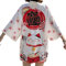 Cardigan kimono imprimé châle japonais pour femme - Haut ample à manches 3/4, Blanc # 2, taille unique