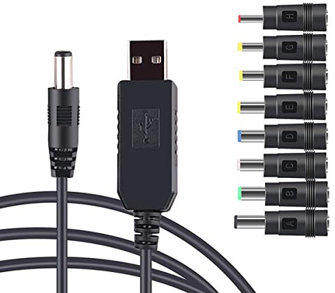 YSJJZRL 1M 5V/9V/12V USB a DC 5.5x2.1mm Cable con 8 adaptadores Hembra de 5.5x2.1mm (9V-1M)