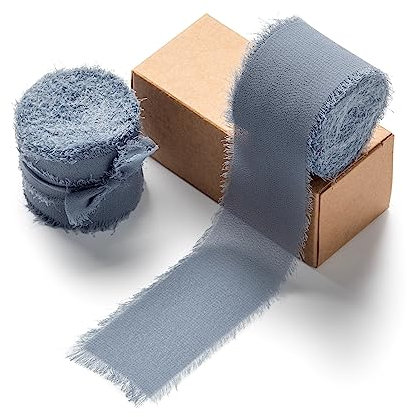 AOKSUNOVA Chiffonband Blau Schleifenband Geschenkband Breit Seidenband Stoffband Fransen