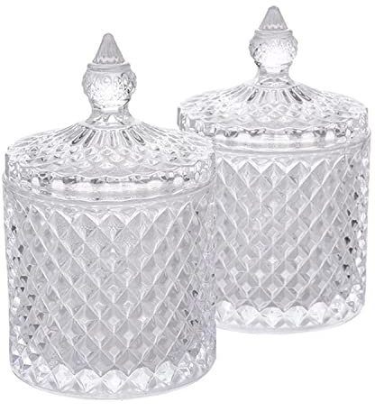 2 Stück Transparent Zuckerdose aus Glas, Süßigkeiten Glas, Scatola Caramelle Cristallo con Coperchi, Vorratsbehälter Glas mit Deckel, Scatola di Caramelle In Cristallo für Haus Schreibtisch Zimmer