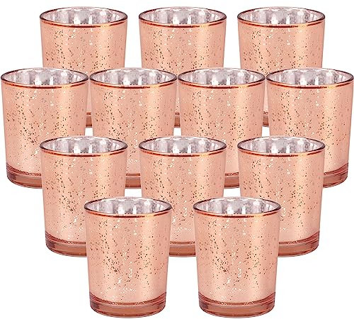 12 Stück Tteelichtgläser Glas, Rose Gold Gefleckt Teelichthalter Hochzeitsmittelstücken für Tisch, Quecksilberglas Teelicht Kerzenhalter Bulk für TeelichtDeko Geburtstag Party HeimDekoration