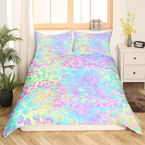 Loussiesd Bunte Leopard Bettwäsche Mädchen 135x200cm Safari Gepard Drucken Bettbezug Set Modernes Leoparden Design Betten Set mit 1 Kissenbezug, Jugendliche Frauen Kinderzimmer Dekor Bunt 2St
