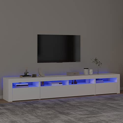 Higsose Meuble TV Salon avec Lumières LED Colorées Blanc 240x35x40 cm Bois d'ingénierie Style Tendance Meuble Média Dessus Robuste Fonction d'affichage pour Exposer Objets Décoratifs