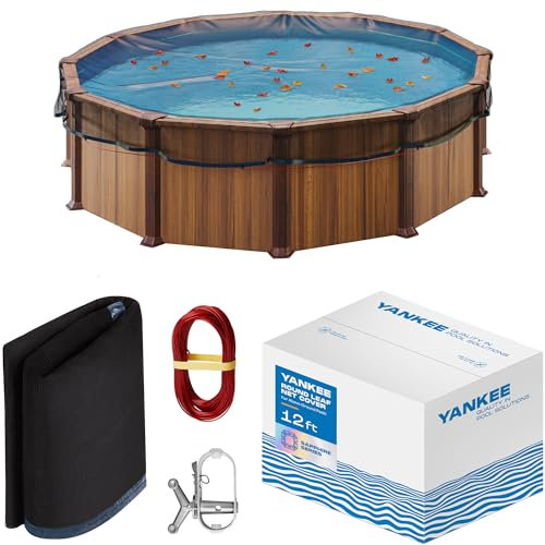 Yankee Pool Laubkescher Abdeckung für 3,6 m oberirdische runde Pools, robustes 0,4 cm, Netz zum Schutz vor Blättern, Schmutz, Laubfang, um Verstopfung zu verhindern