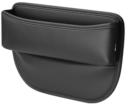 PU Leather Car Organiser - Front Seat Side Pocket Storage Box, Gap Filler for Mobile Phones, Cards, Keys, Sunglasses (Black)