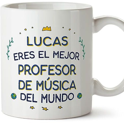 MUGFFINS Tazas Personalizadas para PROFESOR DE MÚSICA hombre - En Español - Mejor del Mundo - 11 oz / 330 ml - Regalo Personalizable original y divertido
