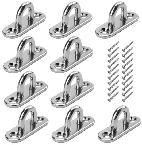 JOIKIT 10 PCS M5 Pad Eye Plate, 304 Stainless Steel Oblong Staple Hook Loop, Marine Hardware Staple Ring Hook with 20 Screws