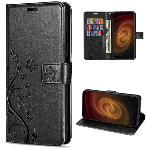 betterfon Hülle Kompatibel mit ZTE Blade A53 / A53+ | Premium PU Leder Handyhülle Wallet Case für Blade A53 / A53+ | Schutzhülle Blumen Klapphülle Handyhülle | Schwarz