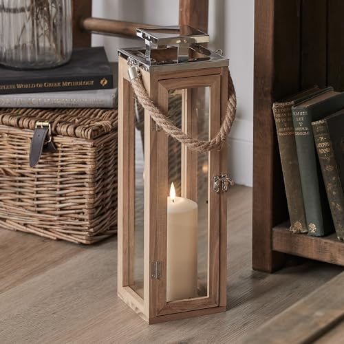 Lights4fun 42cm Salcombe Laterne Holz mit TruGlow® LED Kerze mit Timer Laterne aus Holz