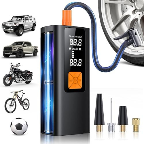 Compressore Aria Portatile, 150PSI & 20000mah Mini Compressore Portatile, 3X Velocità Gonfiatore Elettrico con Schermo LCD Digitale, 5 Modalità, Pompa per Bicicletta, Auto, Moto, Monopattino, Palloni