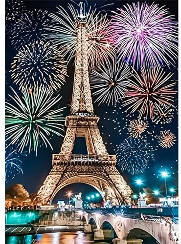 QENSPE 5D Diamond Painting Eiffelturm Diamant Painting Bilder Feuerwerk Diamond Art Erwachsene Full DIY Diamant Kunst Malerei Stickerei Set Kreuzstich Bilder Home Wand Dekor 30x40cm
