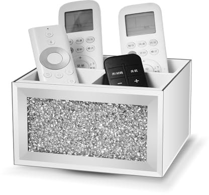 SWTHONY 360 Rotating TV Remote Control Holder Caddy Storage for Table, Silver Bling Crushed Diamond Organizer for Pens and Pencils, Make Up Brushes
