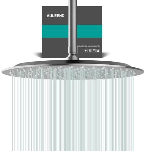 AULEEND Rain Shower Head, Work with Any Decorative Style,All Metal Rainfall Shower Head (Brushed Nickel, 12 Inch)