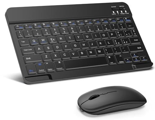 SOPPY Tastiera e Mouse Bluetooth Portatili, Mini Ricaricabile, Wireless per iPad/Samsung Tab/Lenovo Tab/iOS/Android/Windows, Layout Italiano (Nero)