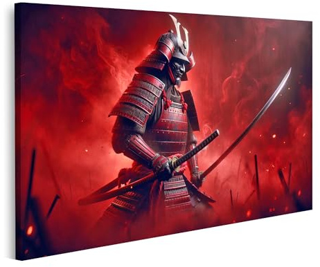 islandburner Bild auf Leinwand Samurai im Nebel auf Rotem Schlachtfeld Bilder Wandbilder Poster