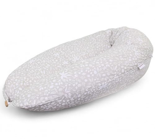 HOBEA-Germany Stillkissen 190 cm x 76 cm XXL Lagerungskissen Schwangerschaftskissen für Baby und Erwachsene Seitenschläferkissen Stillkissen mit Bezug aus Bio Baumwolle (Waldzauber grau)